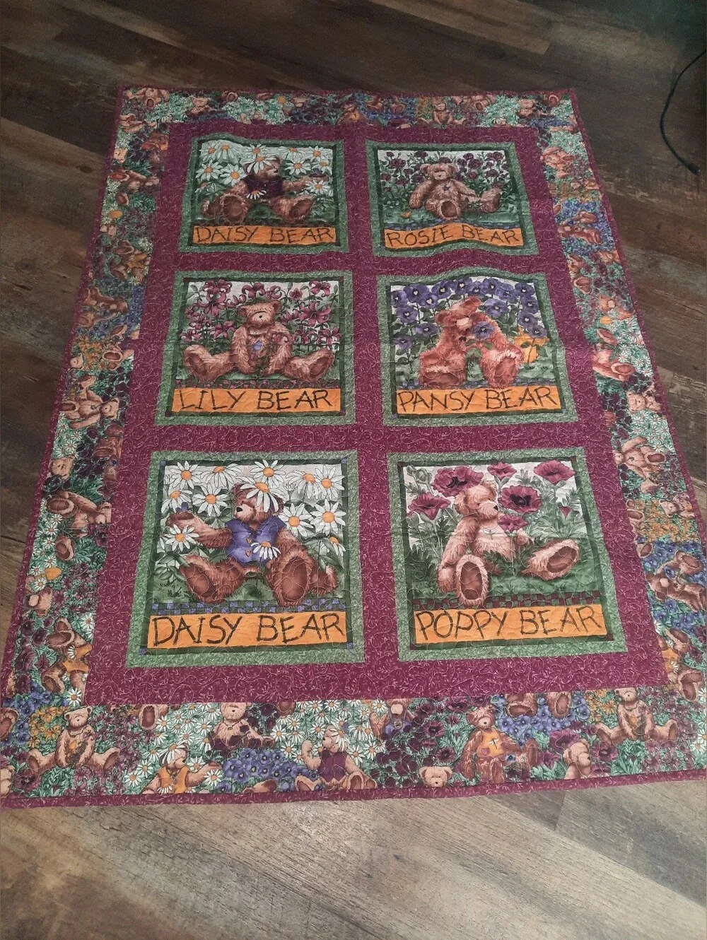 Floral Garden Party Small Teddy Bear Quilt- Daisy, Lily, Pansy, Poppy